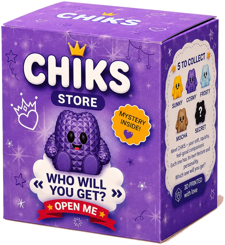 CHIKS Mystery Blind Box — purple box with “Who will you get?” on the front